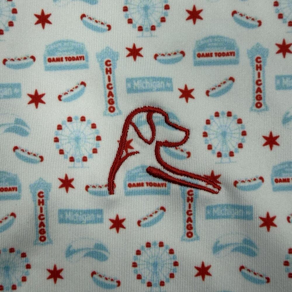 Rhoback Chicago Hot Dog Performance Golf Polo Men’s XL White Red Blue Shirt - Picture 4 of 11